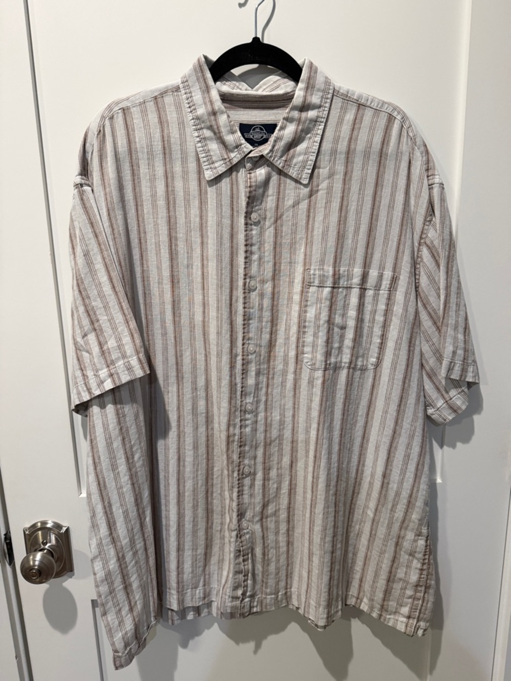 Men’s Windward Bay  Casual Short-Sleeve Button-Down Shirt in Beige Stripe XXL